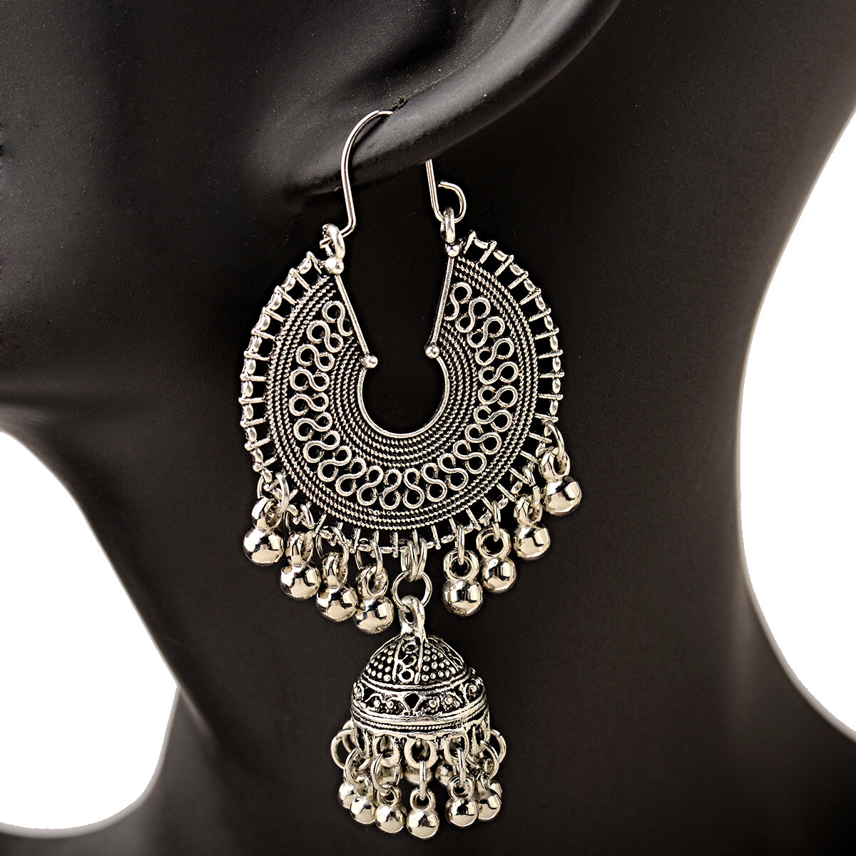 Fashion Women India jhumki Silver Bead Earrings Ornament Southeast Asia Style