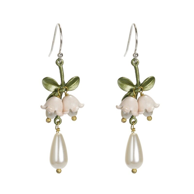 Luxury Orange Lily Of The Valley Earrings Vintage Pearl Plant Flower Party Gift