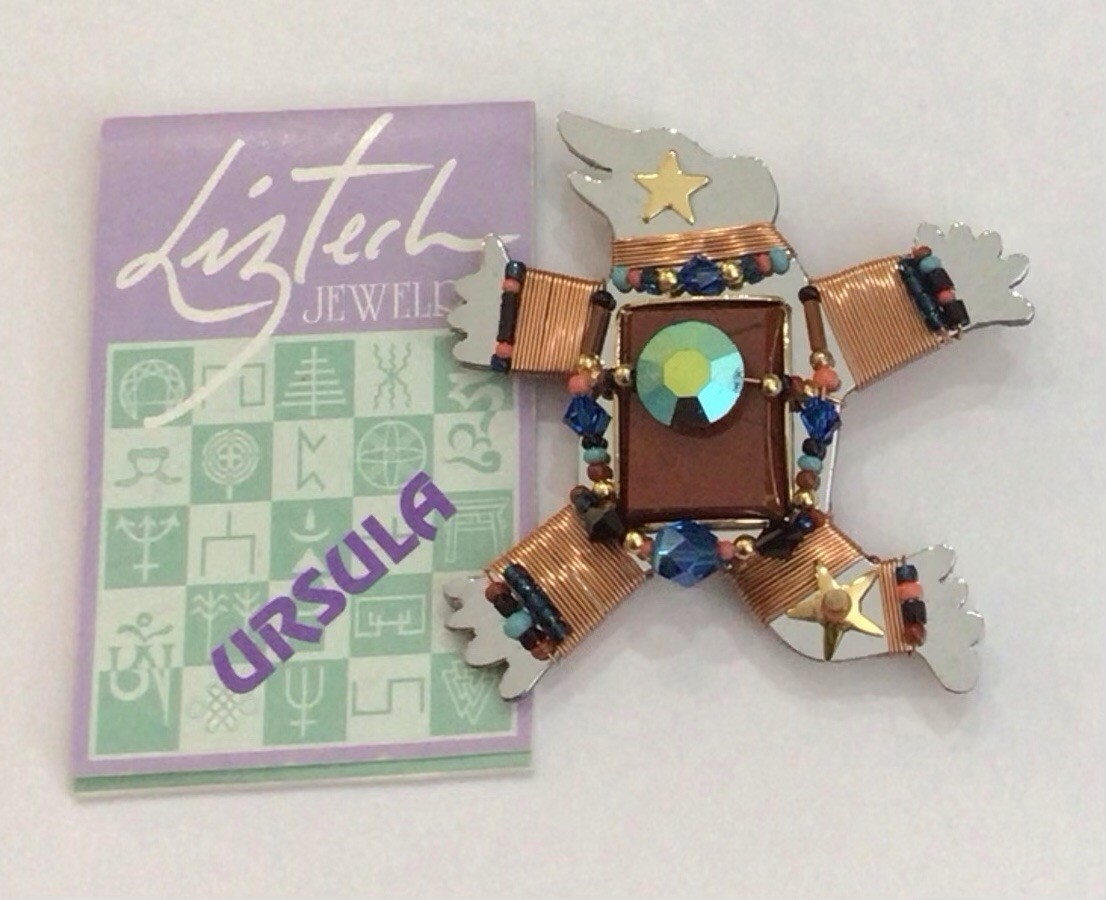 Liztech Ursula Bear Brooch Pin NWT Glass Beads AB Copper Coated Wire Nov-17