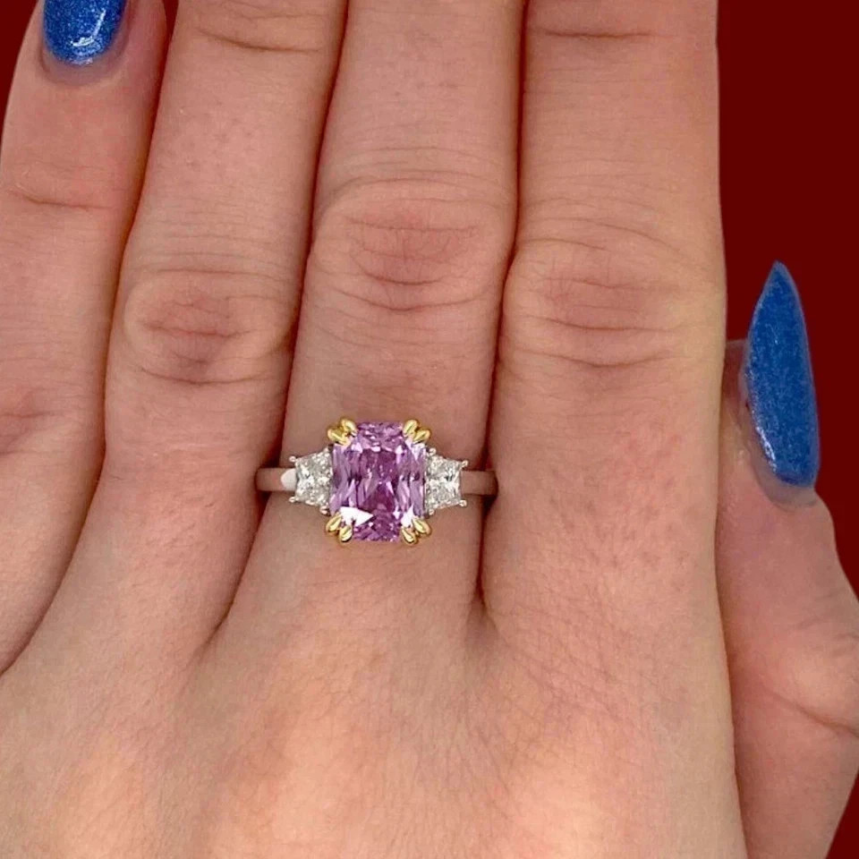 3.70Ct Radiant Cut Natural Diamond Wedding Ring Natural Sapphire 14k White Gold
