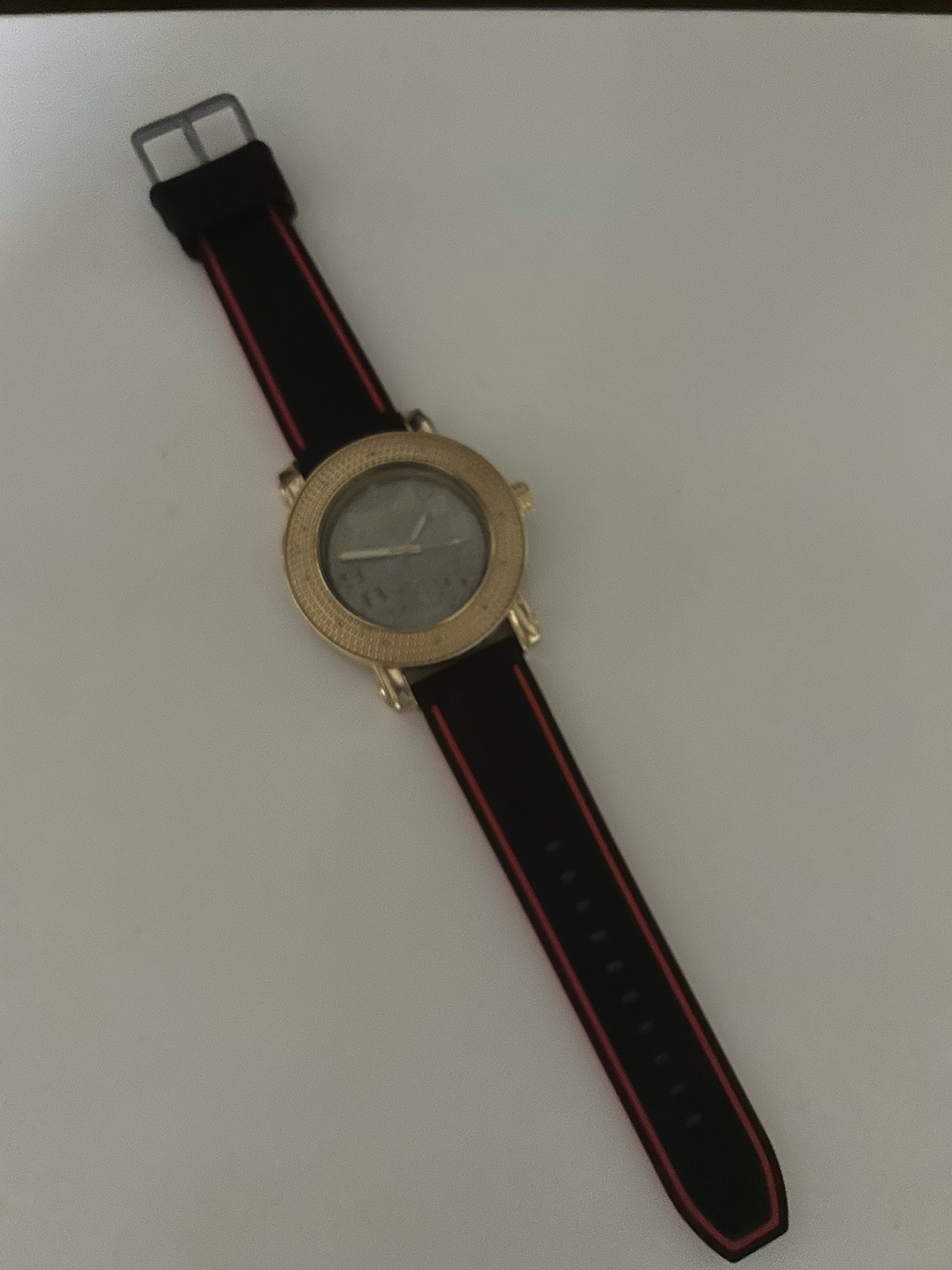 King Master Gold Tone Men’s Watch Black Red Strap Luxury Preowned