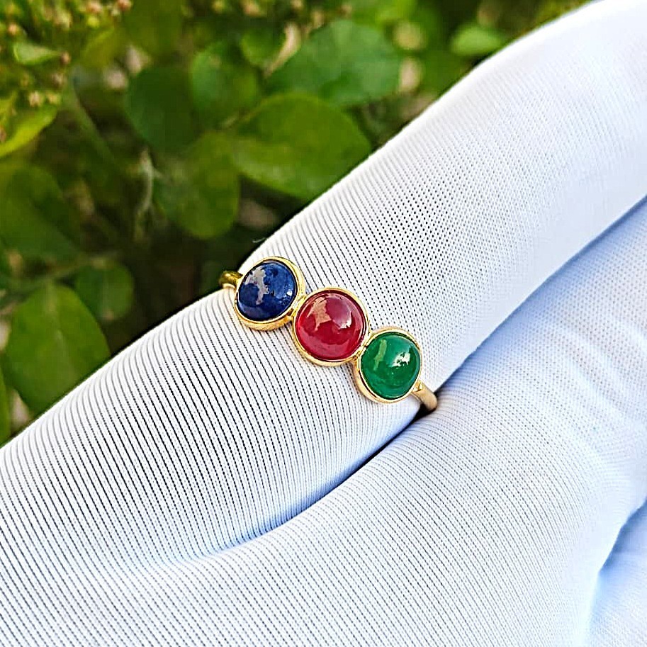 Blue Sapphire, Ruby, Emerald Gemstone Handmade 925 Solid Silver Gold Plated Ring