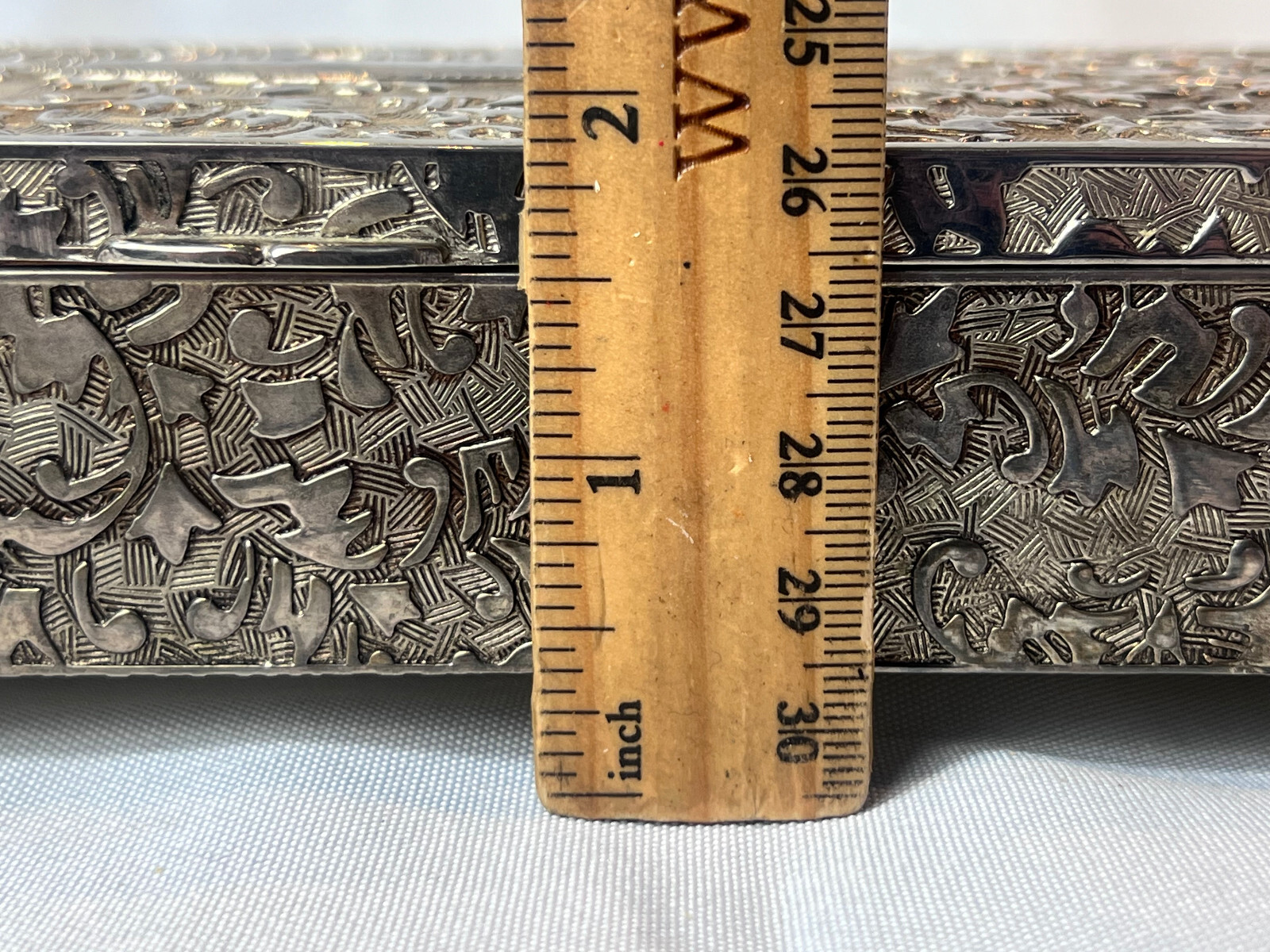 Vtg Silver Tone Jewelry Box Mirrored Dresser Vanity Table Top Lined Case