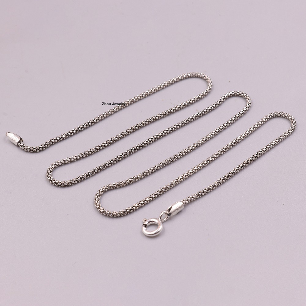 Solid 925 Sterling Silver 1.8mm Popcorn Link Chain Necklace For Her 17.7inch