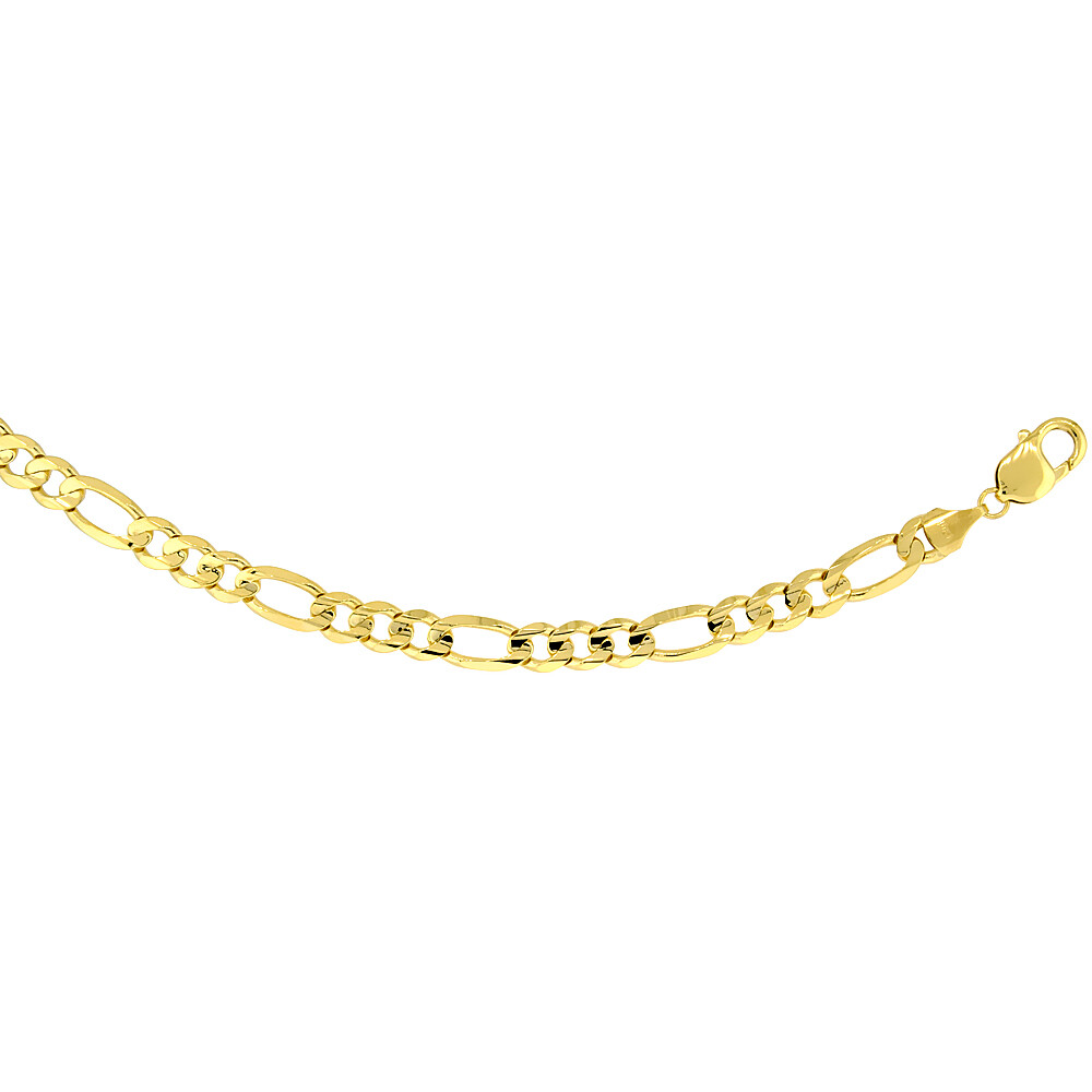 10k Solid Yellow Gold Figaro Chain Necklace 2.23mm-10.25mm Sz 16-30 Inches