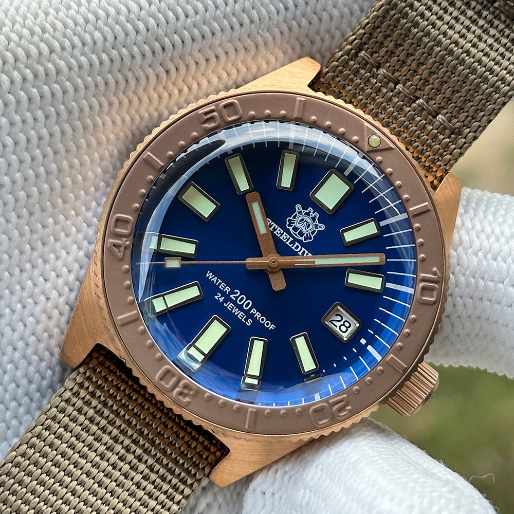 STEELDIVE SD1962S Mens Bronze 41.9mm 200M Automatic Dive Watch NH35 Blue