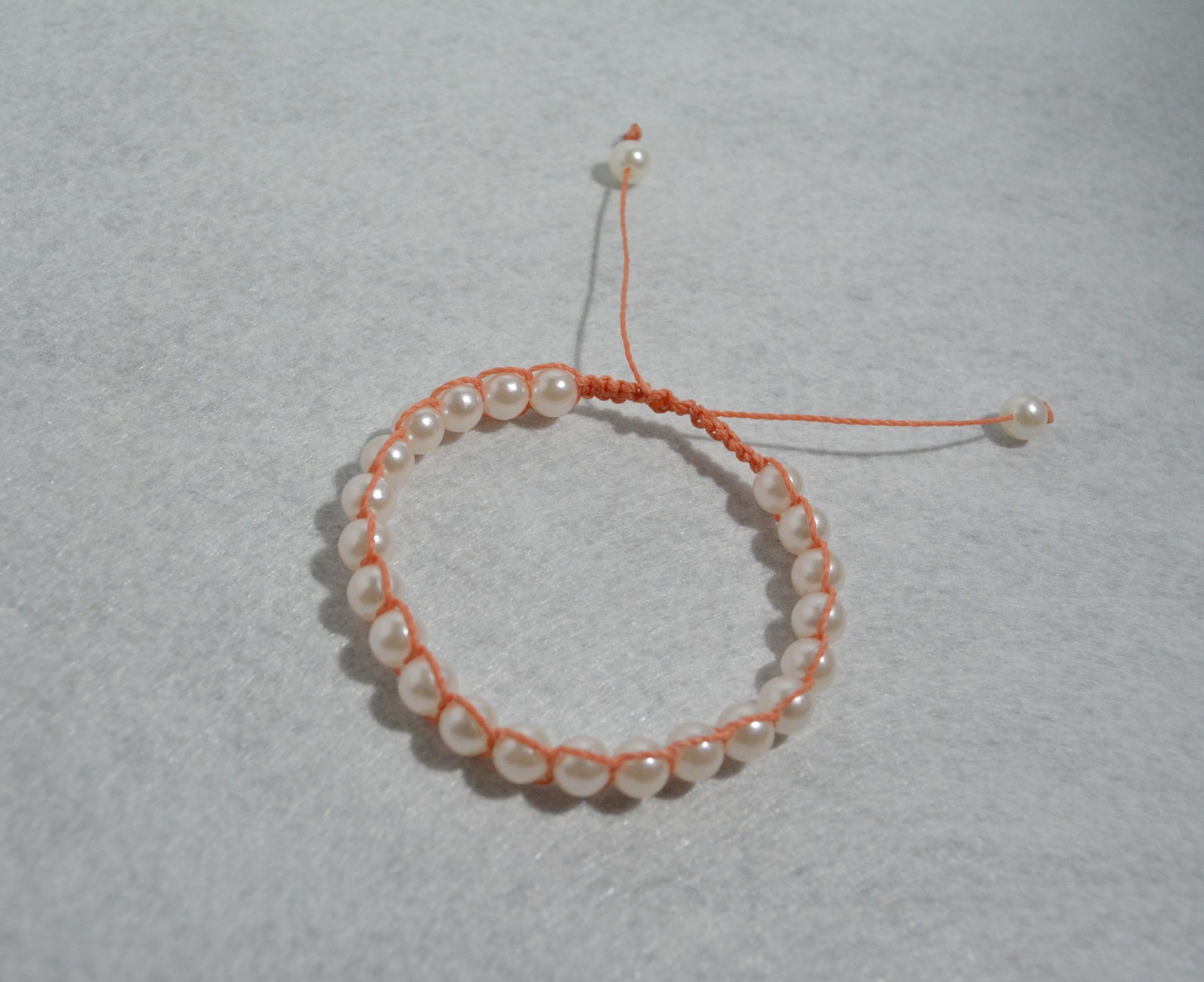 Handcraft Peach Beaded Macrame Bracelet and Adjustable Sliding Closure