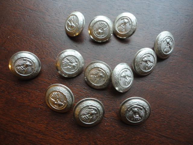 British Crown Eagle Metal Shank 5/8 wide Silver Tone (12) Buttons Vintage