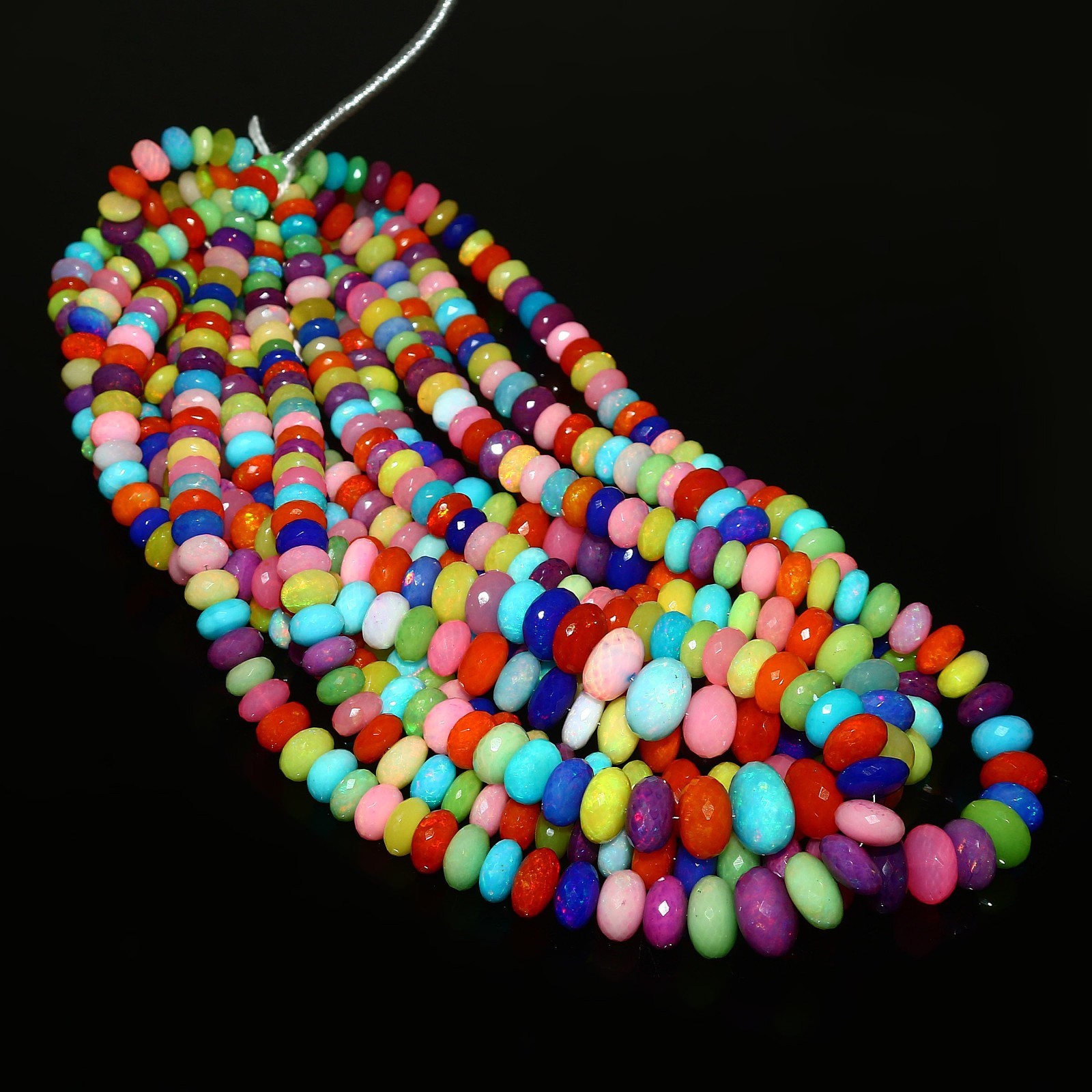 Ethiopian Welo Opal Faceted Round Bead Necklace Multi-Color Play of Fire 566