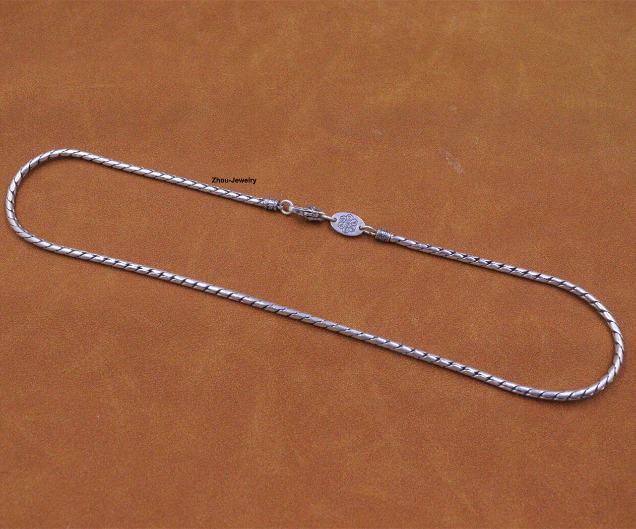 Real S925 Sterling Silver Chain 3mm Solid Round Leaf Link Necklace 33-34g 19.6in