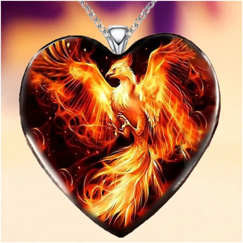 Heart Shaped Phoenix Pattern Alloy Pendant Necklace Hip-hop Punk Style