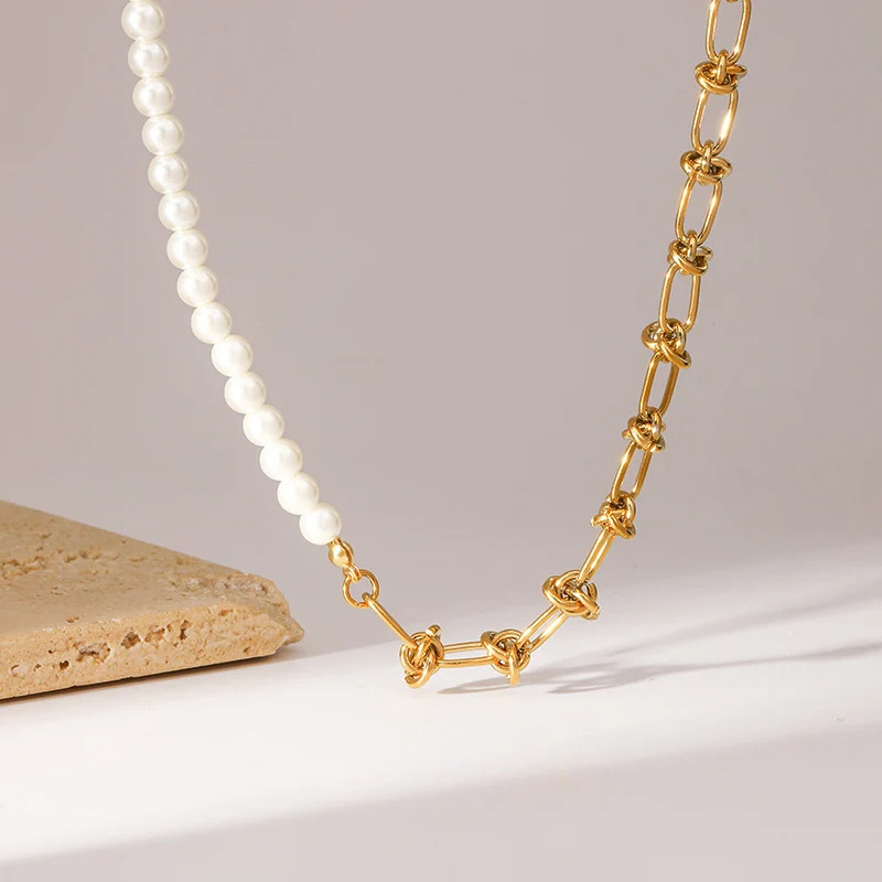 Gold & Pearl Stainless Steel Statement Necklace