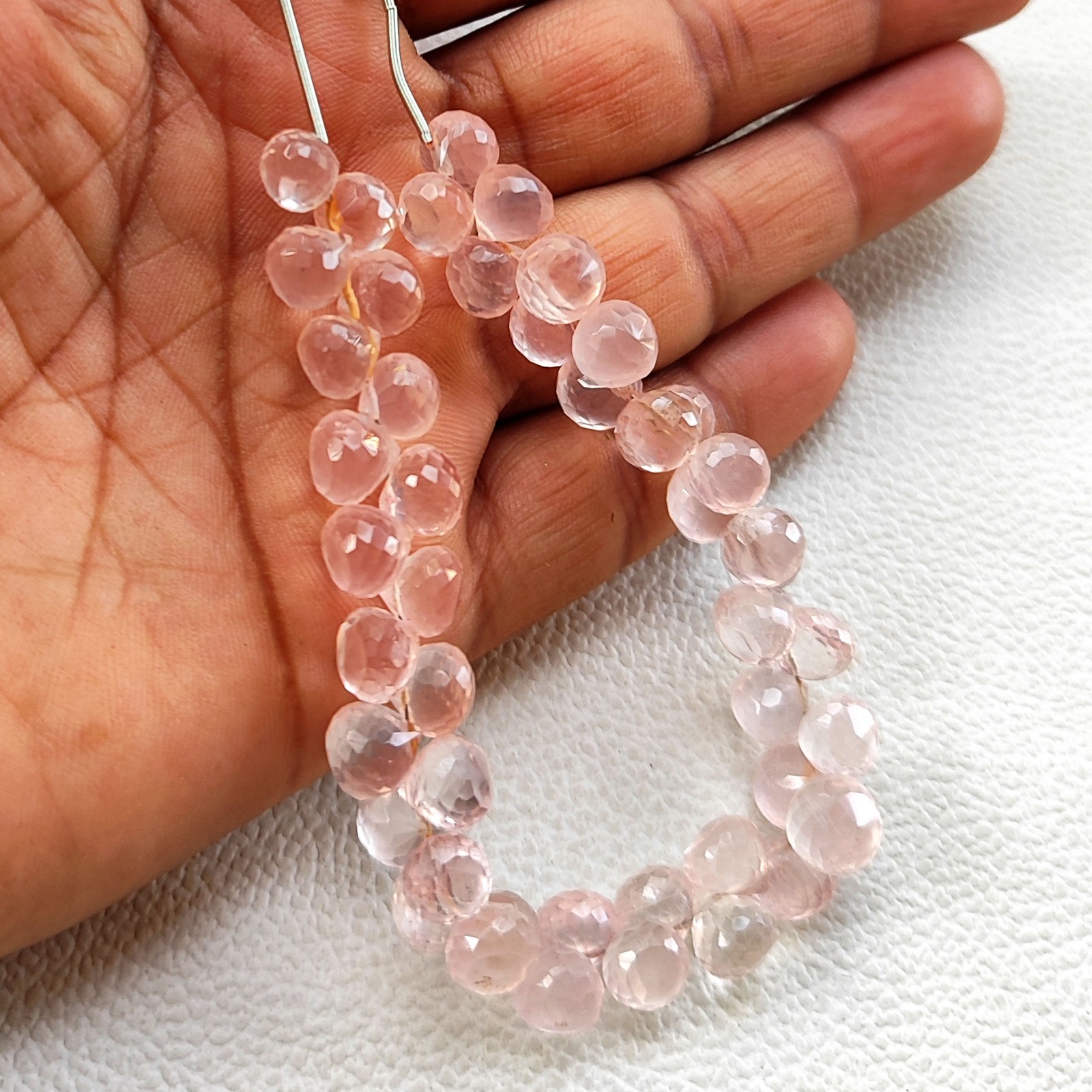 Natural Rose Quartz 7mm Faceted Onion Shape Beads 7″ Strand India Gemstones