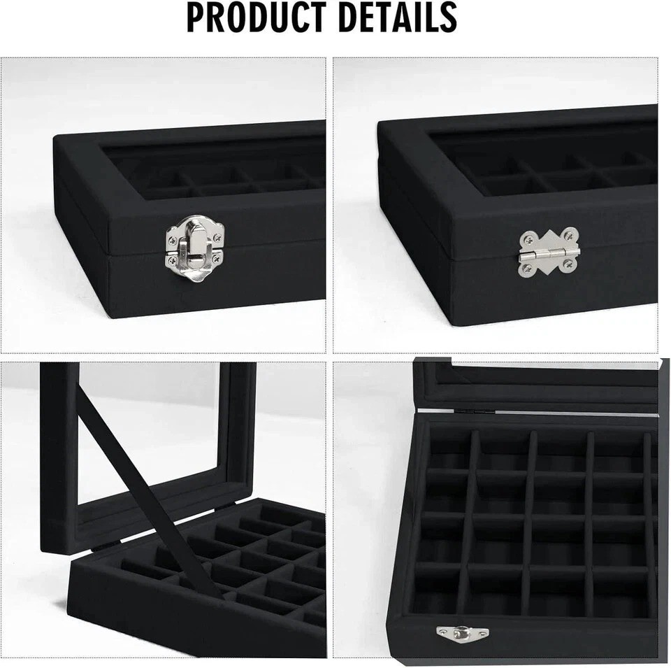 Velvet Jewelry Box 24 Grid Jewelry Ring Display Organiser Box Tray Holder Case