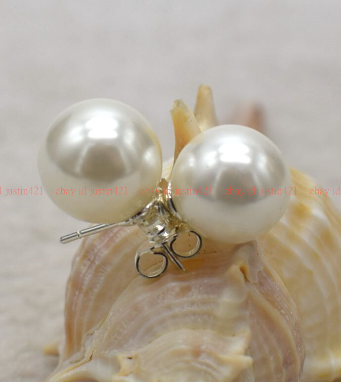 New 8/10/12/14/16/18/20mm White South Sea Shell Pearl 925 Silver Stud Earrings