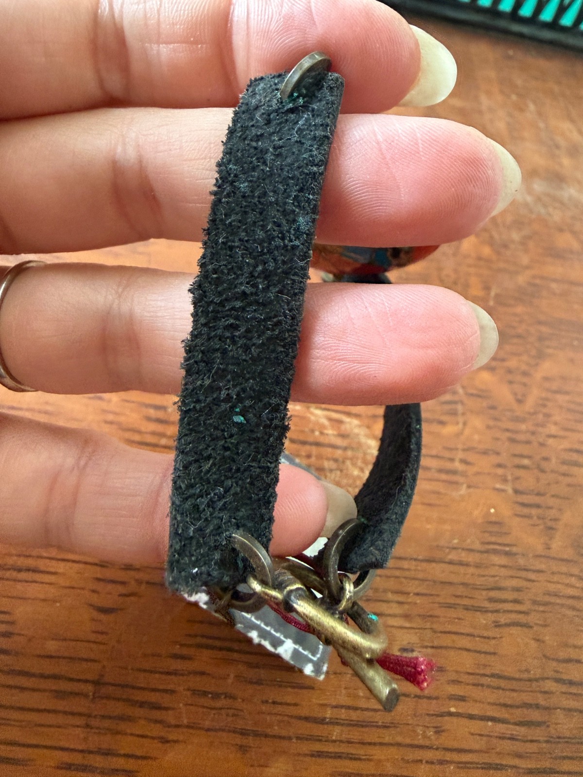 Bonnie Jonas Enamel Butterfly Bracelet Leather Strap Artisan NYC Y2K
