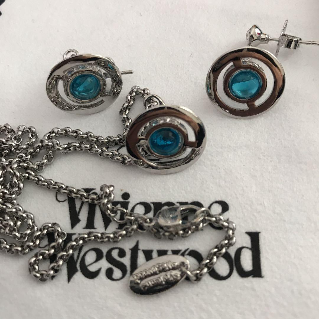 Vivienne Necklace Earrings Set Petite Orb Blue Silver IN BOX [E50049