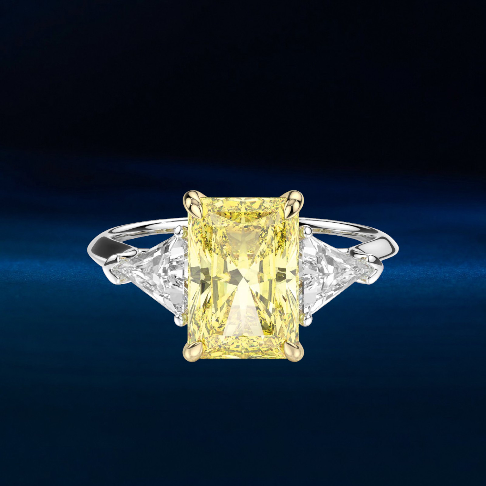 Diamond Ring Fancy Vivid Yellow 5.00 Ct Radiant Cut IGI Lab Grown 18k Multi Gold