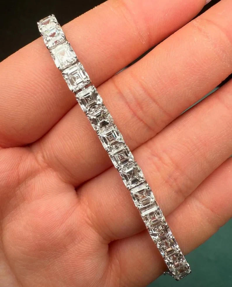 20.00 Ct Asscher Lab Created Diamond Anniversary Bracelet 14K White Gold Plated