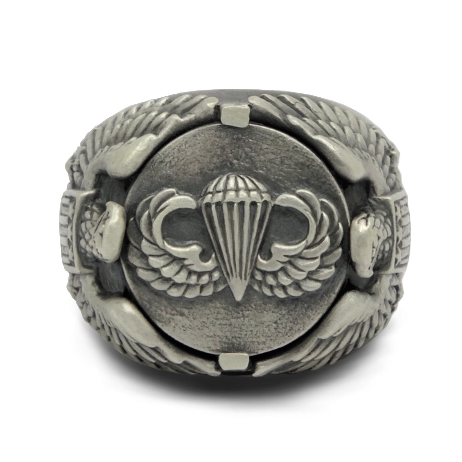 Airborne Army Parachutist American Eagle Sterling Silver Biker Men’s Ring