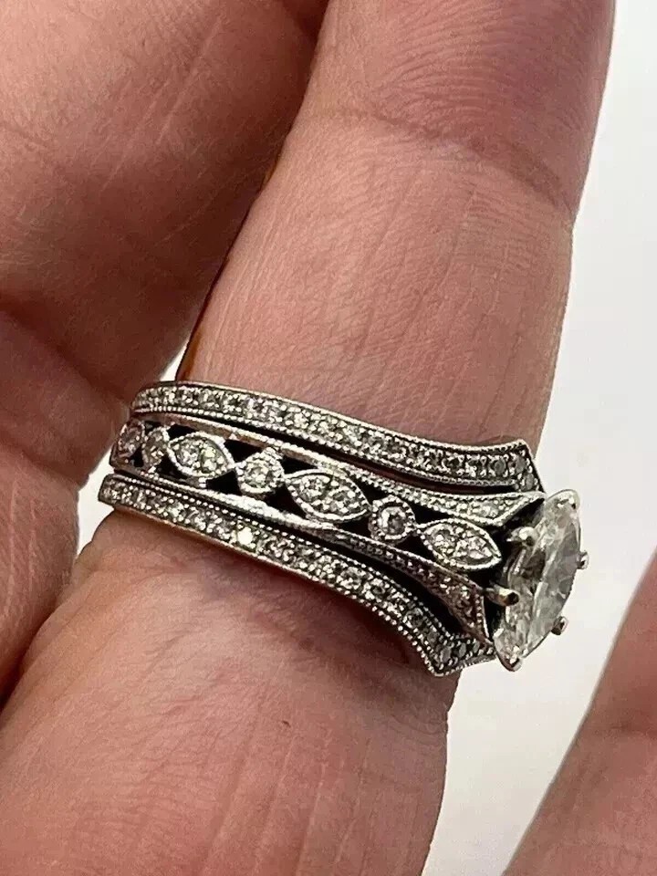 Art Deco Style 3Ct Created Diamond Engagement Trio Wedding Ring Set 925 Silver