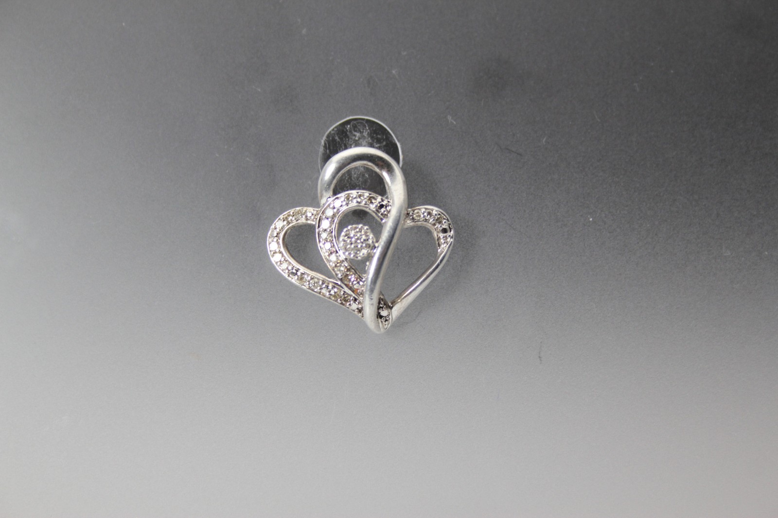925 Sterling Silver Diamond Double Heart Pendant 3.2 Grams (PEN10252)