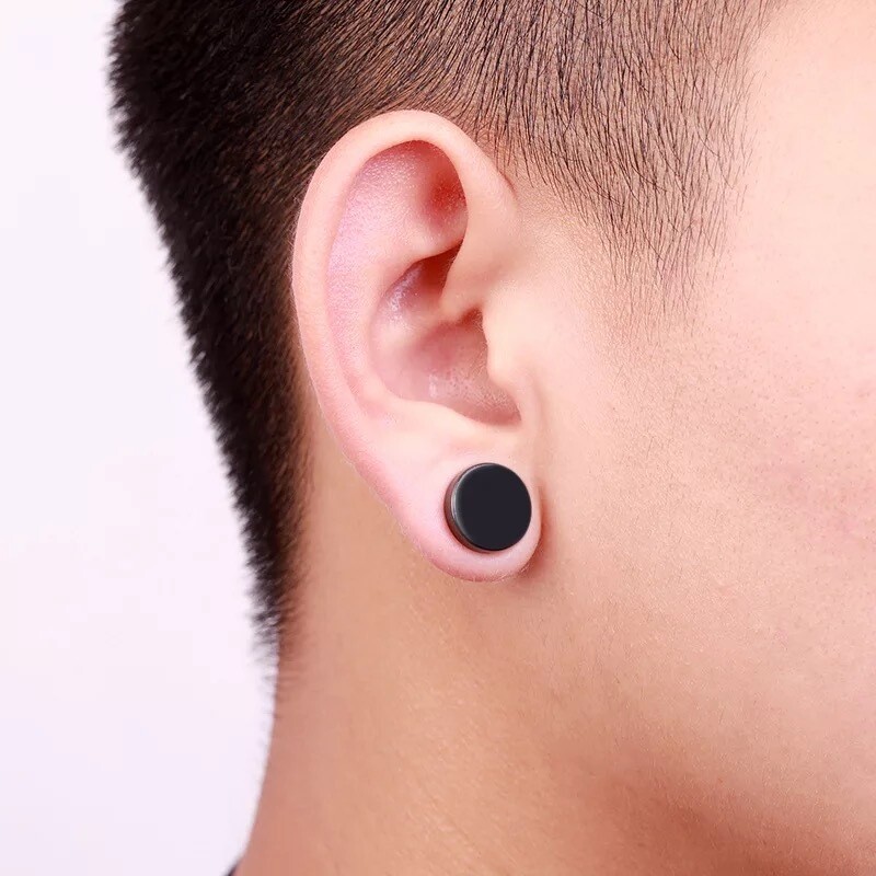 Men Women Stainless Steel Stud Earrings Magnetic Ear Plugs Non-Piercing Clip On
