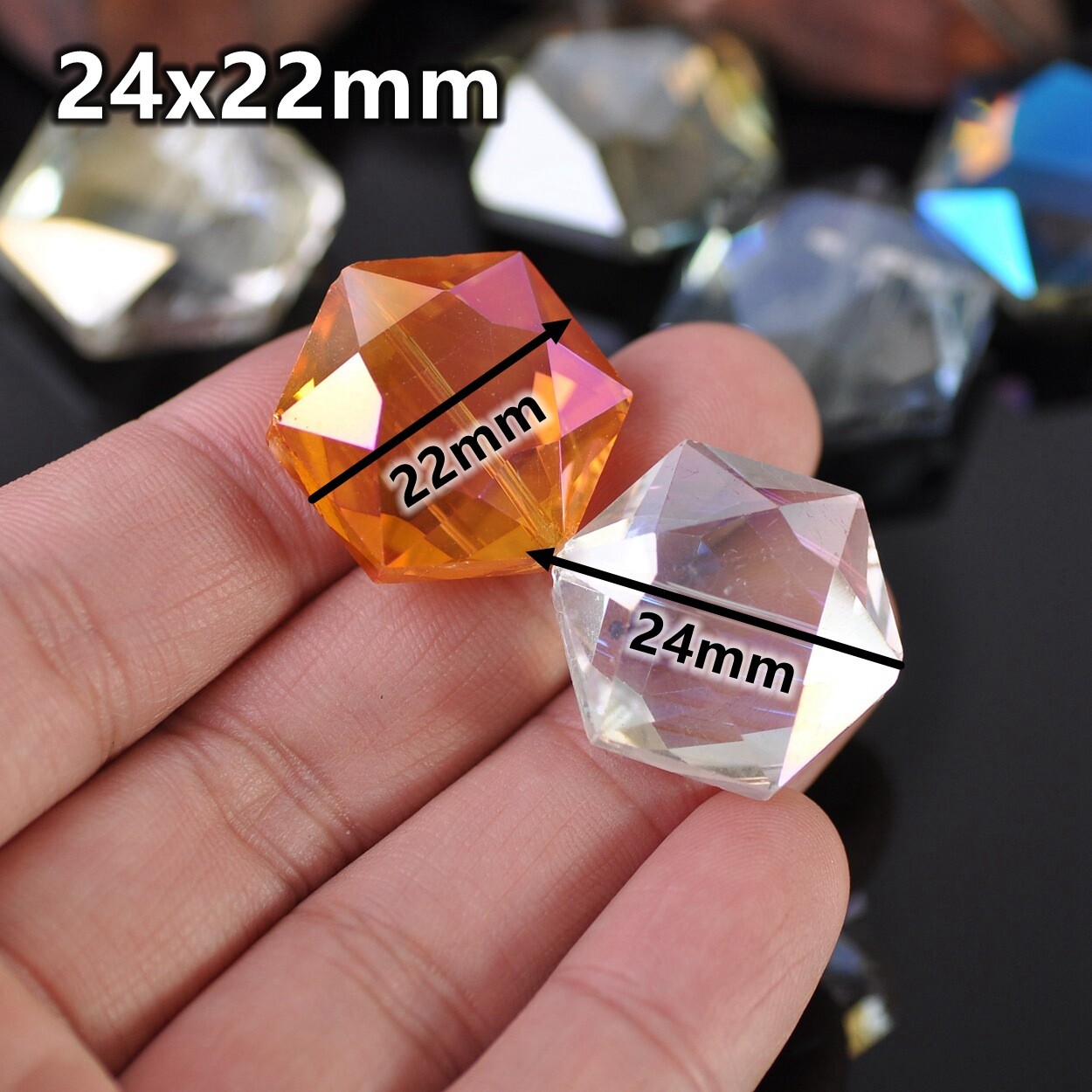 10pcs Hexagon 12mm 16mm 20mm 22mm Faceted Crystal Glass Loose Beads DIY Jewelry