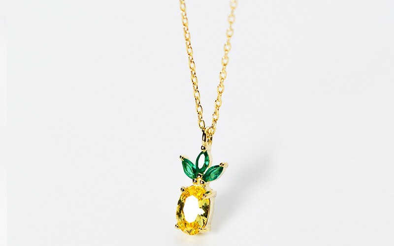 Gold Pinapple Stud Earrings, CZ Stone Stud, Pinapple Pandent Chain Necklace