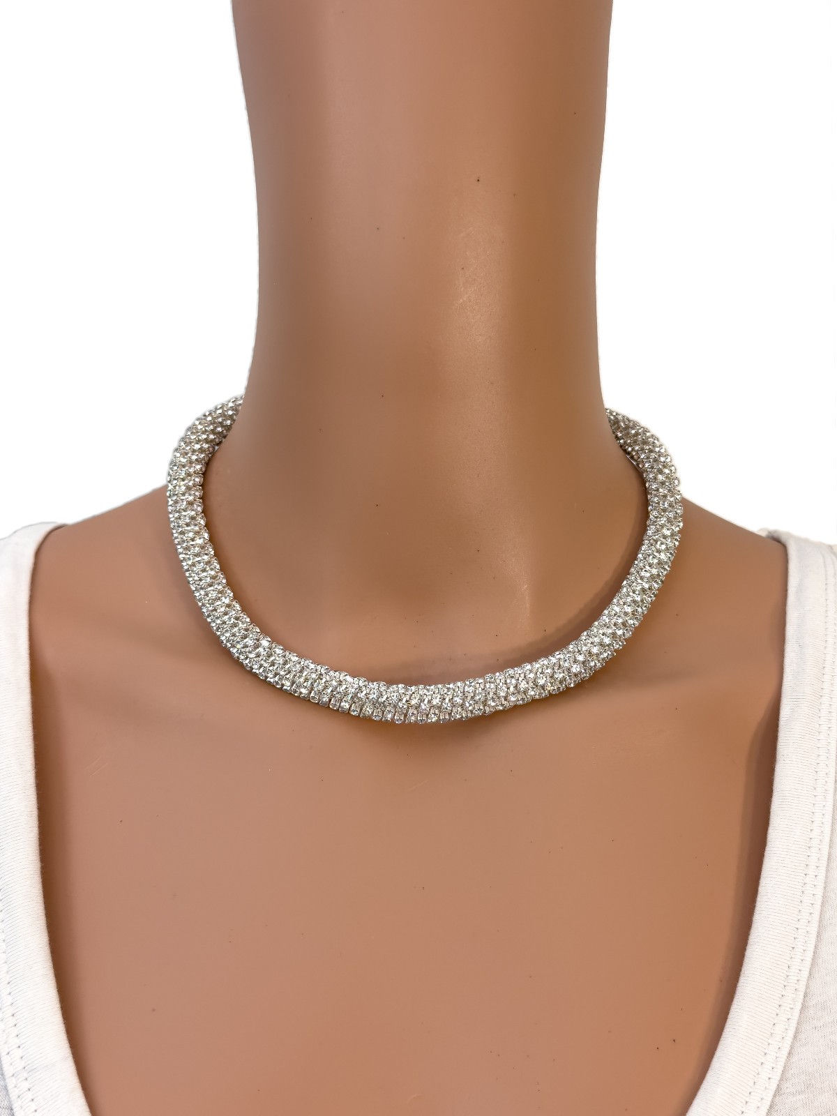 NY Sparkling White Rhinestone Mesh Choker Fashion Necklace