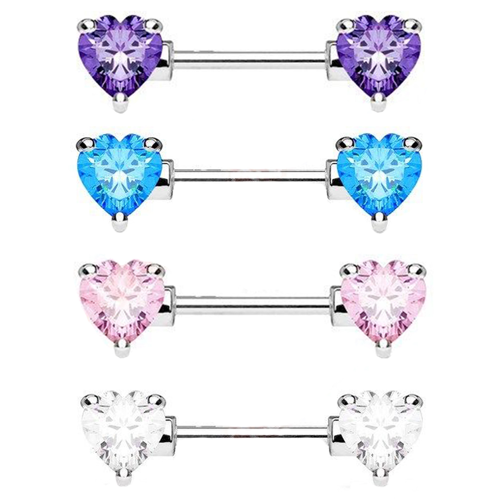 2pcs 14G Nipple Rings Tongue Rings Surgical Steel Straight Barbell CZ Piercing