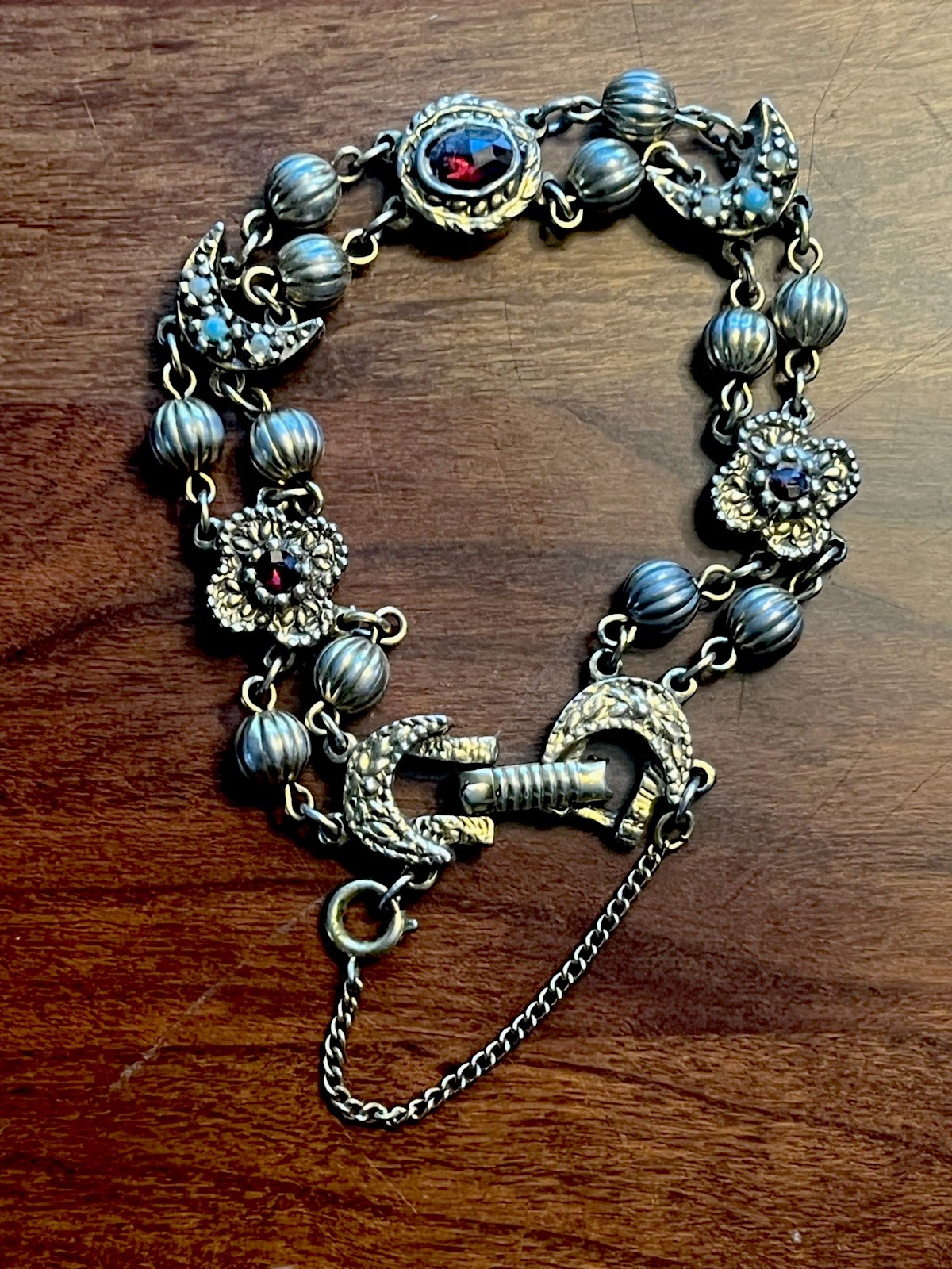 Goldette Victorian Revival Charm Bracelet with Safety Chain Unsigned