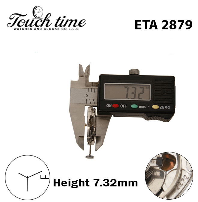 ETA 2879-GABARIT-Swiss Movement-White Date/ Day Disk At 3-H:7.32mm-3 Hands