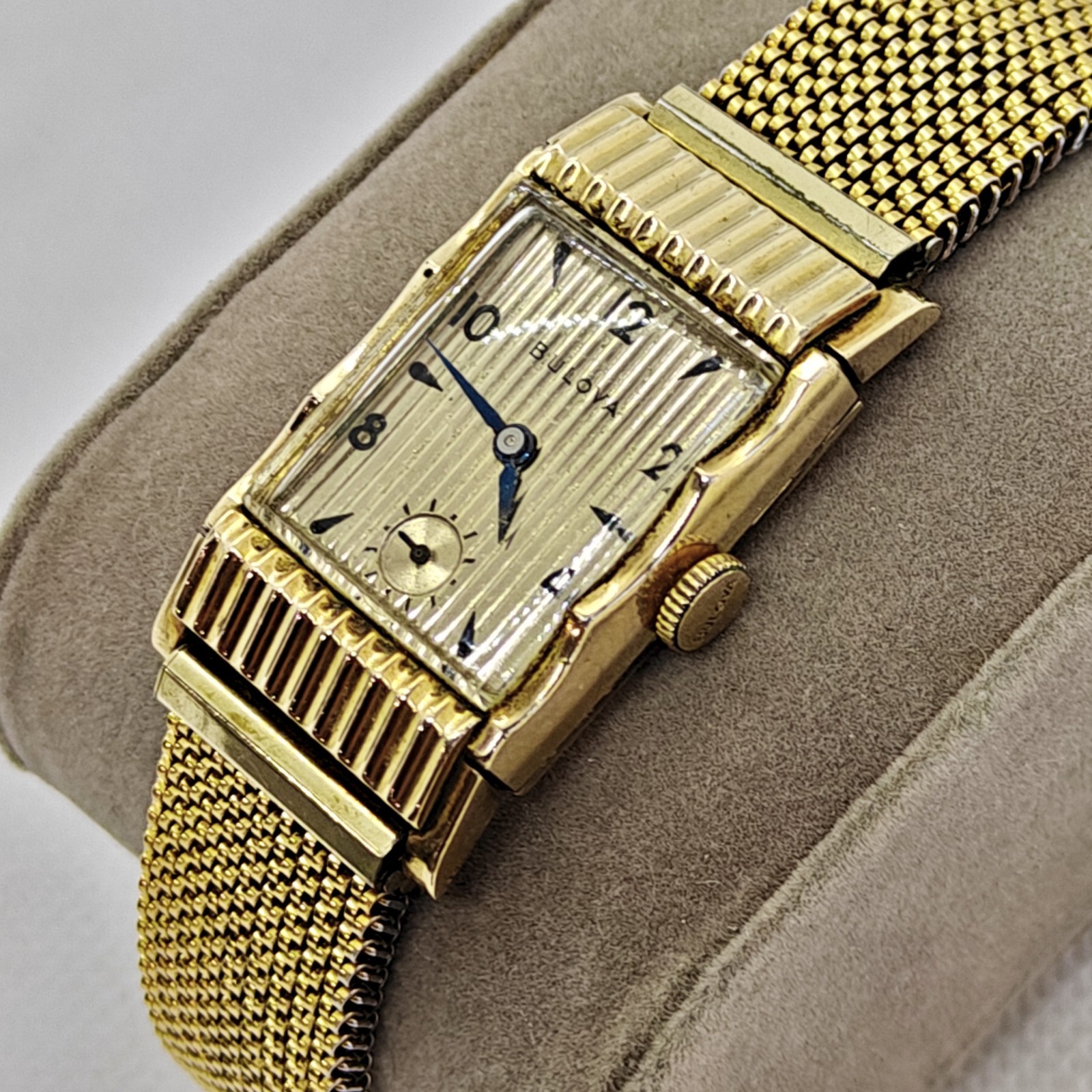Vintage 1950 Bulova Academy Award T Men’s Watch 10K GF Curtain Dial 21J