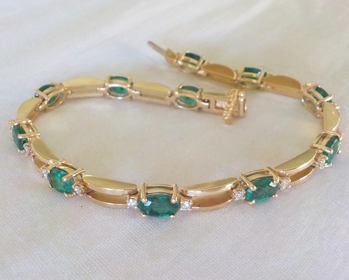 Heavy 14K Yellow Gold Natural Emerald Diamond Bracelet – 12.90 gms, 7.1 in, 5+ct
