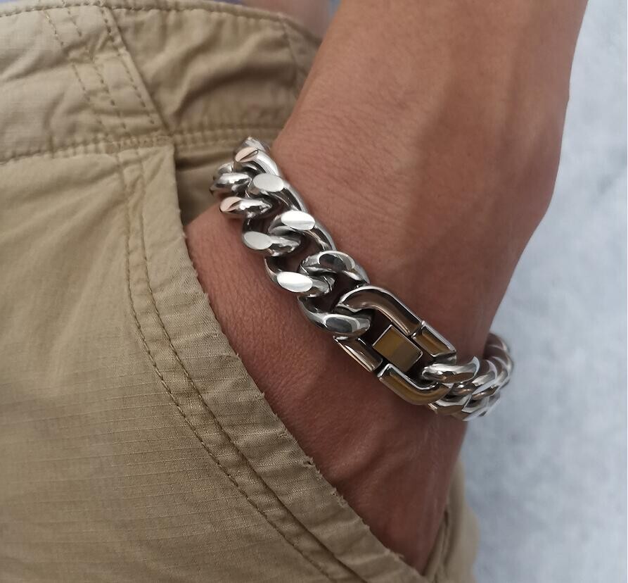 Chunky Miami Cuban Chain Stainless Steel Bracelet 15mm 9inch For Mens Jewelry