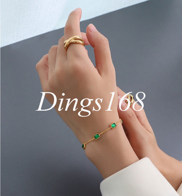 18K Yellow Gold Filled Tarnish-Resist 6.7in/9 in Five Simulated Emerald Bracelet
