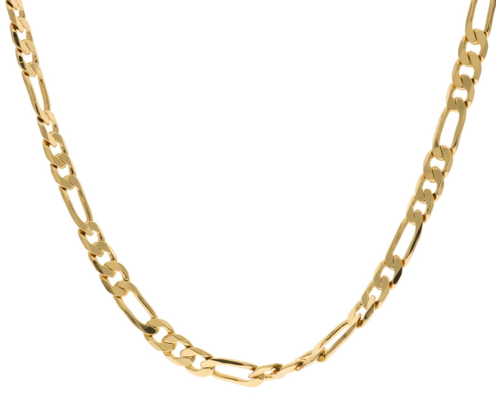 Flat Figaro 4mm 30″ Chain Necklace Heavy 18K Gold Overlay JC-3