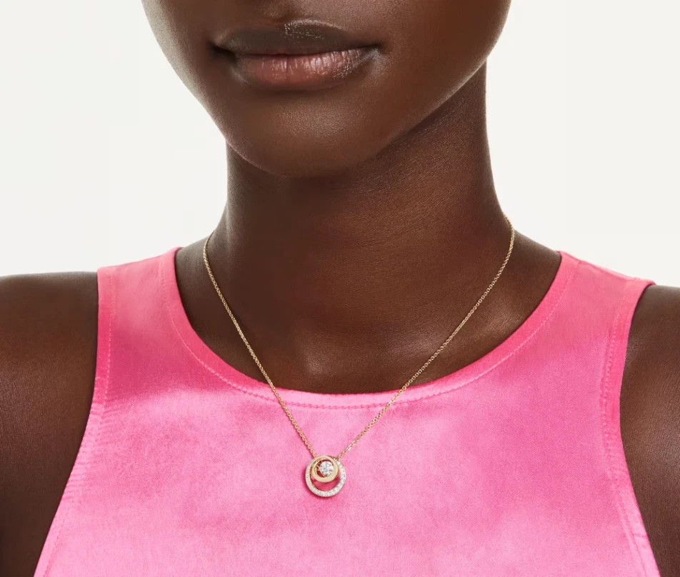 Swarovski Hyperbola pendant Round cut, White, Gold-tone plated