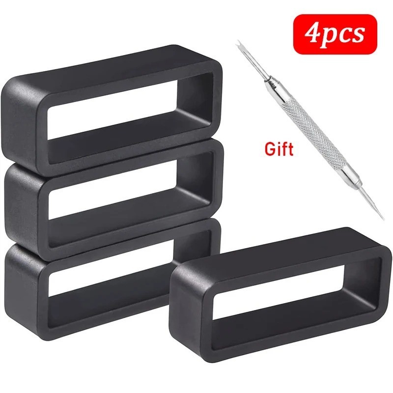 4Pcs Black Watch Band 22mm Silicone Loop Ring Strap Holder Accessories