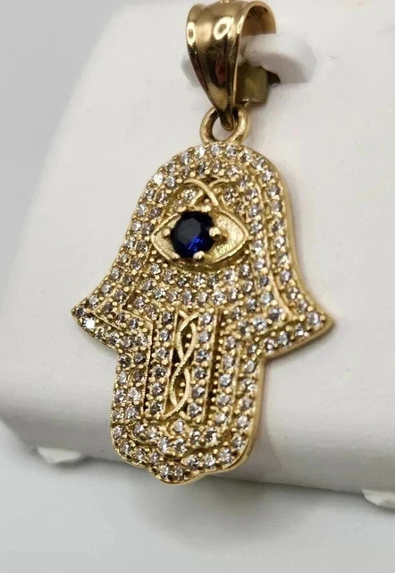2.00Ct Round Cut Moissanite Hamsa Evil Eye Men’s Pendant 14K Yellow Gold Plated