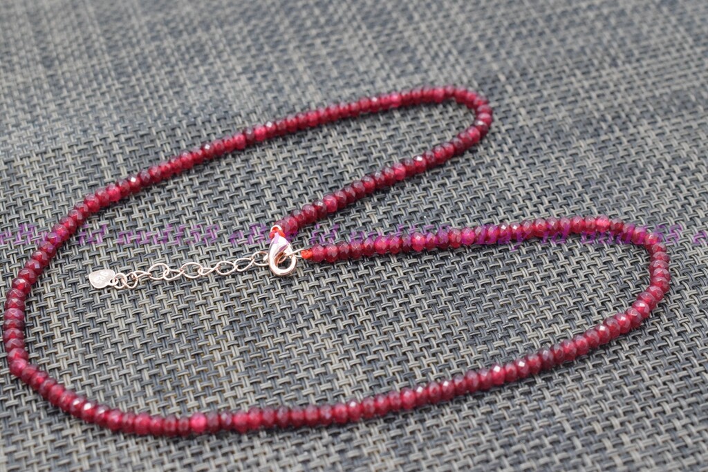 2x4mm Brazil Red Jade Faceted Roundelle Gemstone Beads Necklace 18″ AAA