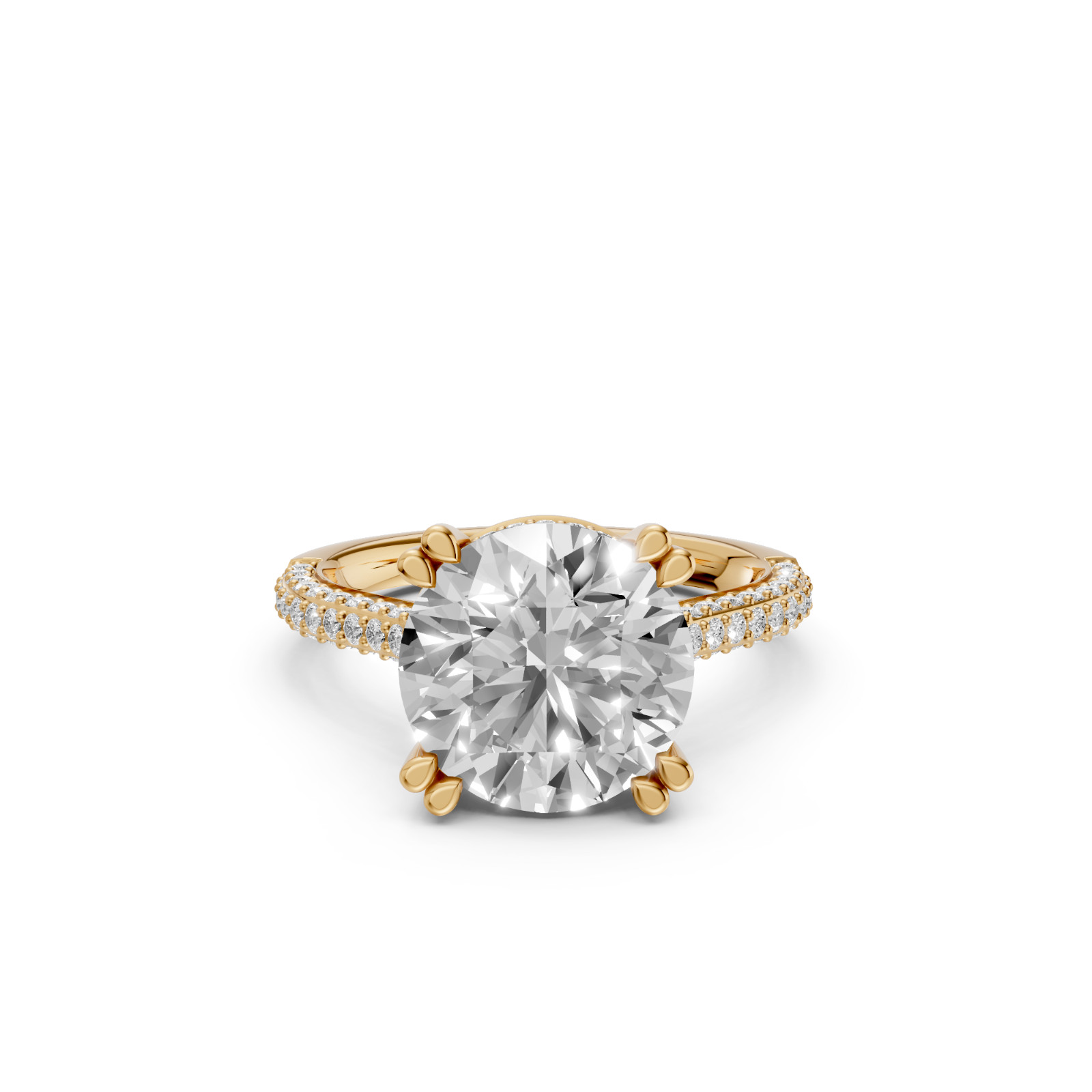 Round Lab Grown Diamond Hidden Halo Prong Basket Setting Engagement Ring