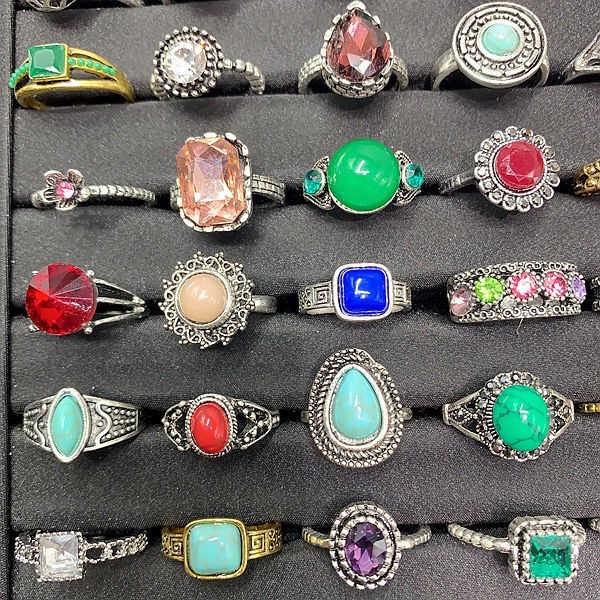 50pcs Bulk Lots Vintage Crystal Stone Mix Plated antique silver Jewelry Ring