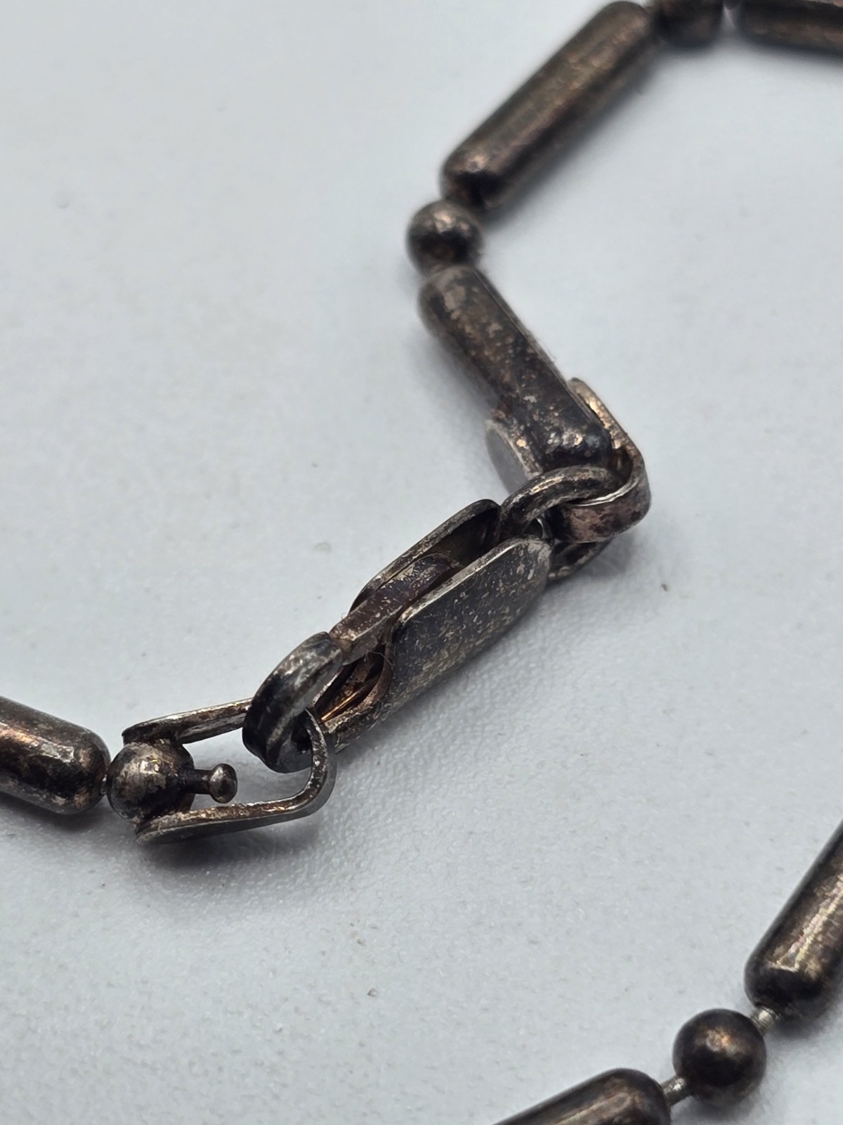 Vintage Sterling Silver Liquid Bar & Bead Ball Chain Necklace 925 Italy Heavy…