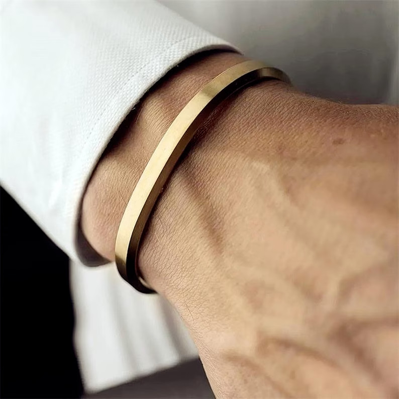 Men’s 14K Yellow Gold Plated Cuff Bangle Bracelet Dimensions: Width 6mm