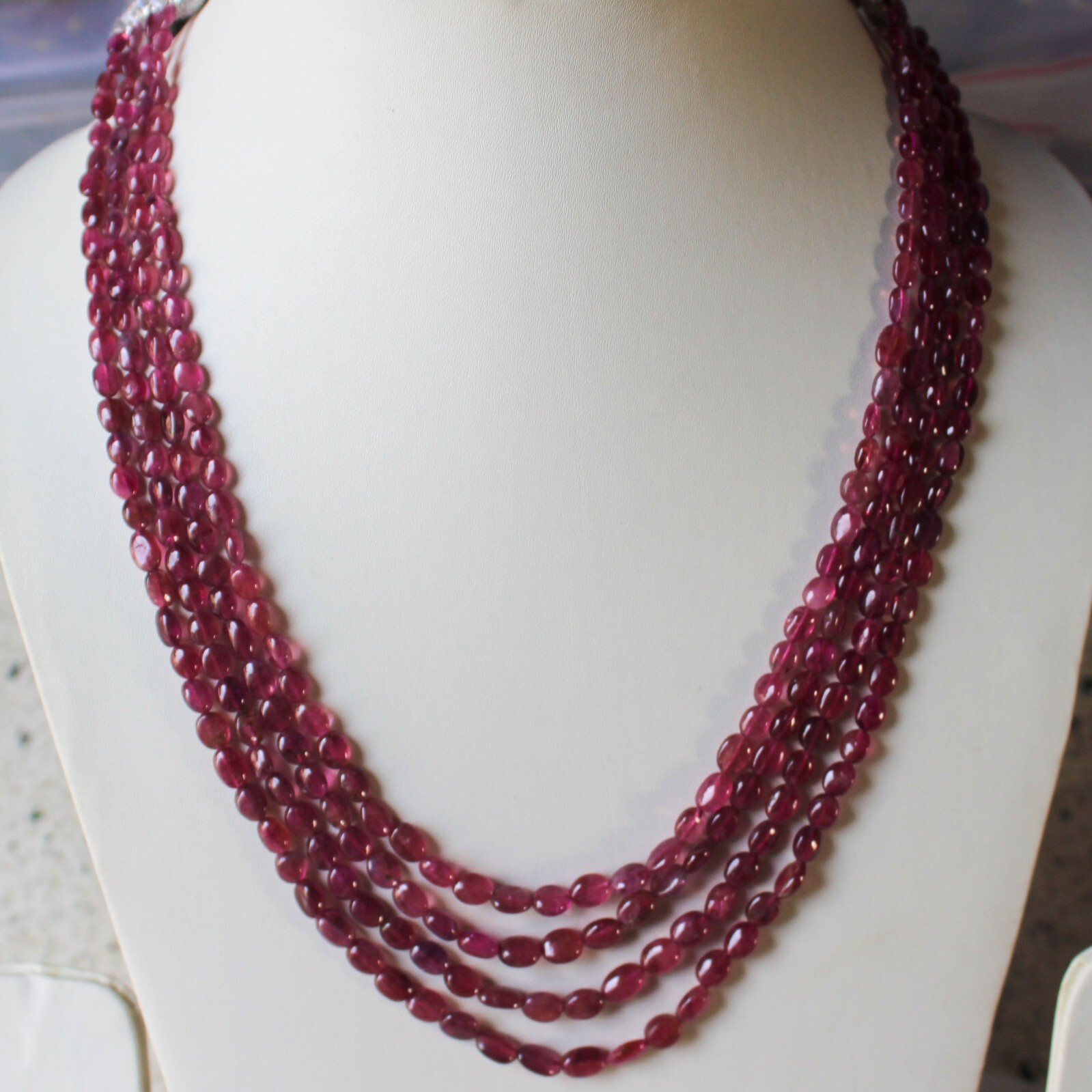 188 Cts. Natural Pink Tourmaline Fine Smooth Beads Necklace Size=16″ Approx.