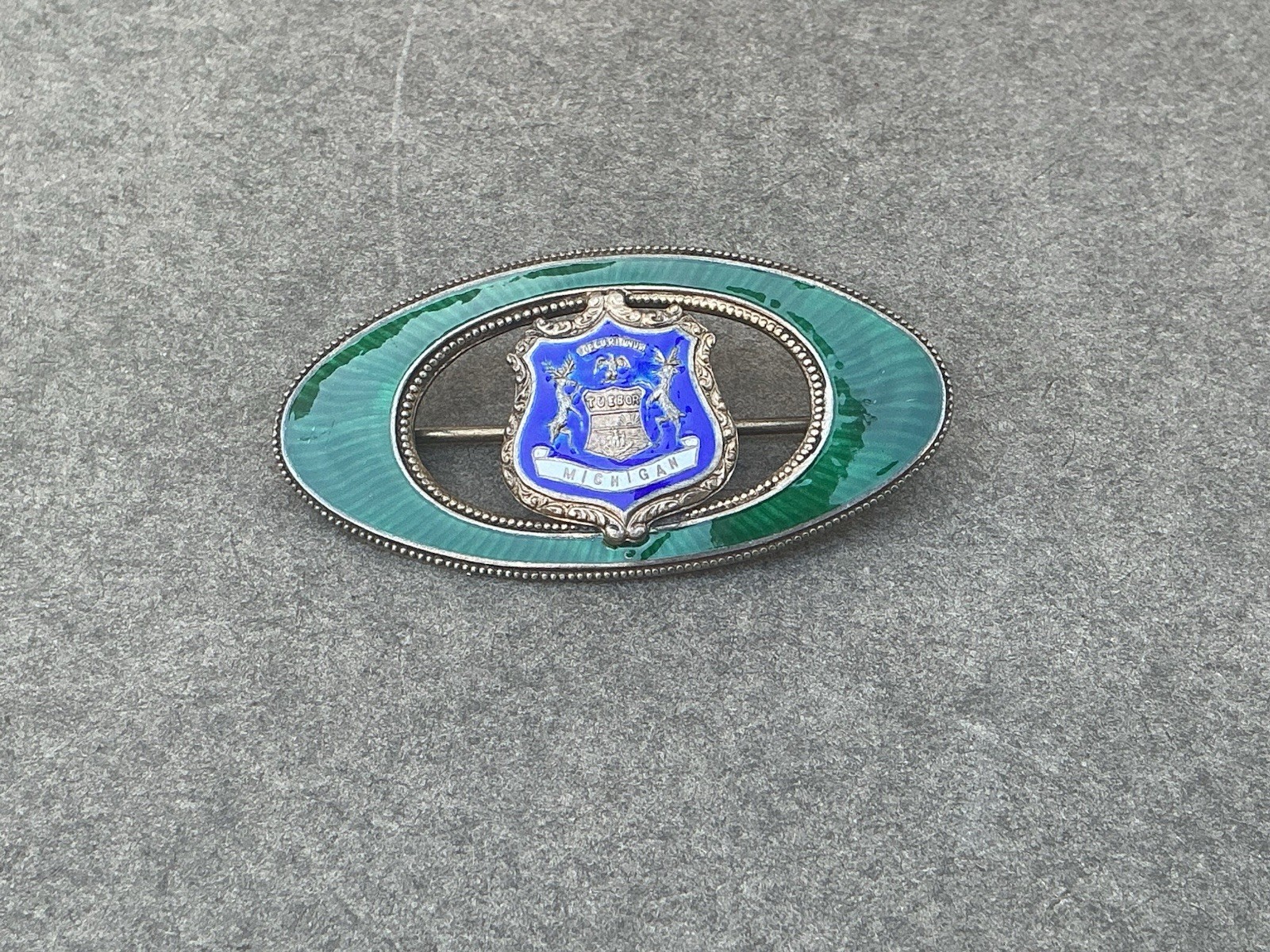 antique sterling silver pin brooch Michigan Coat Of Arms Sterling