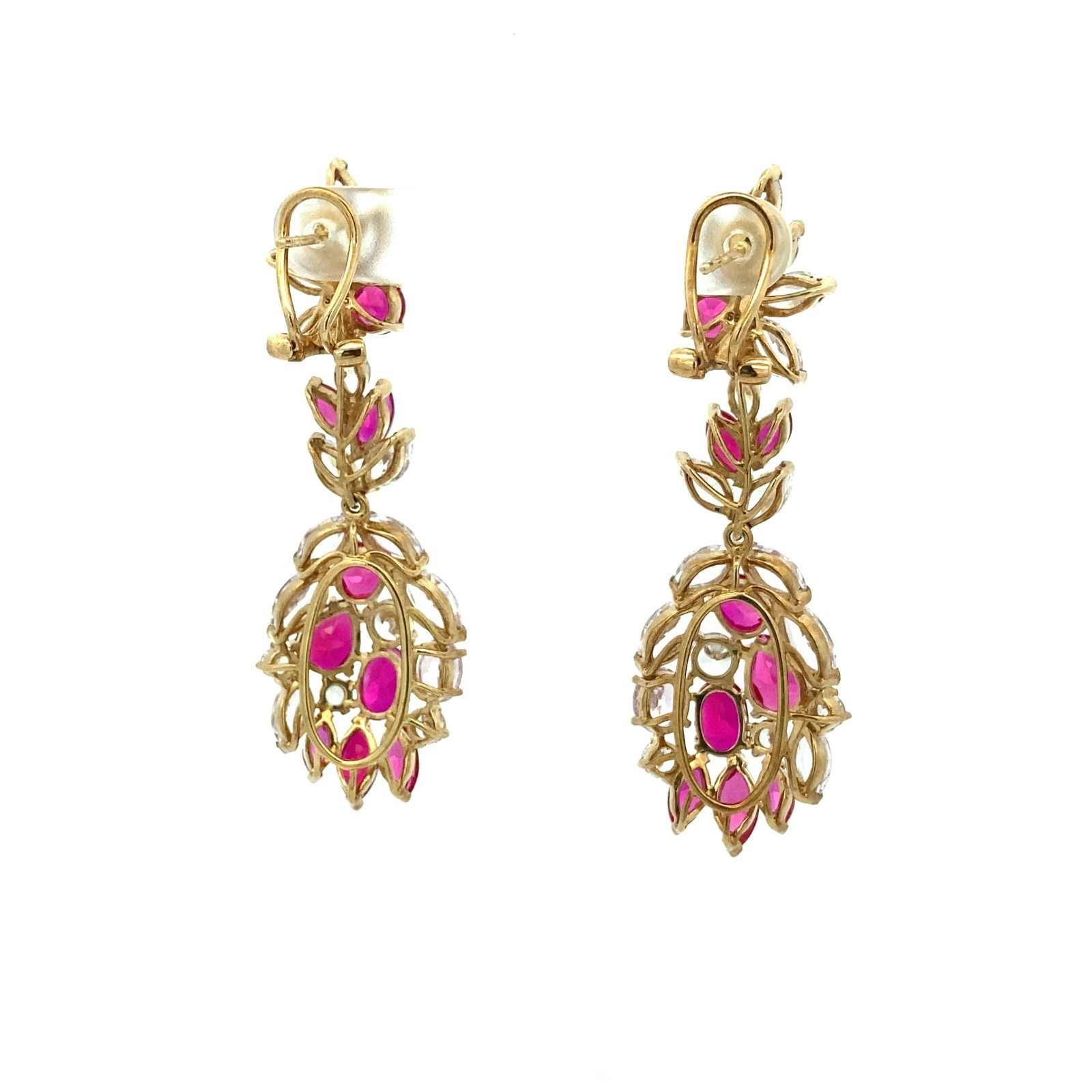 Silver Drop Earrings Synthetic Red Pink White Zircon Yellow Rhodium Plated