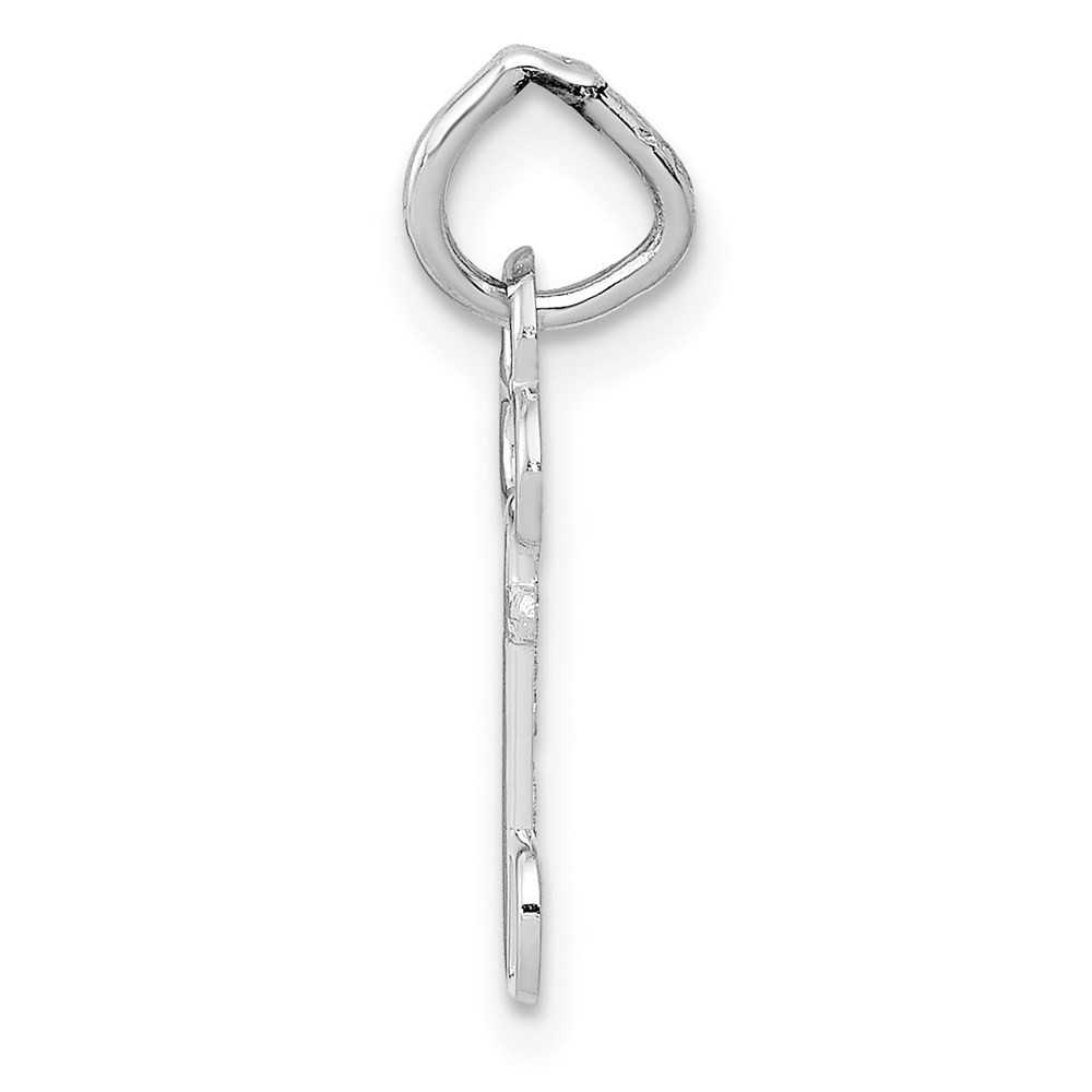14K White Gold Key Shape Initial “D” Letter Charm Pendant L 15.53mm, W 6.88mm